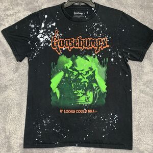 Goosebumps T Shirt‎ Mens Large Black Neon Green Bleach Splatter Graphic Horror